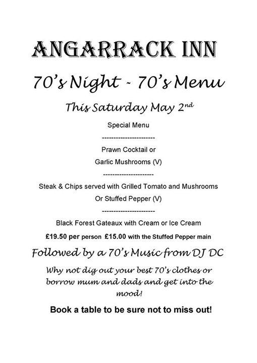 70's Night - 70's Menu 70's Night - 70's Menu